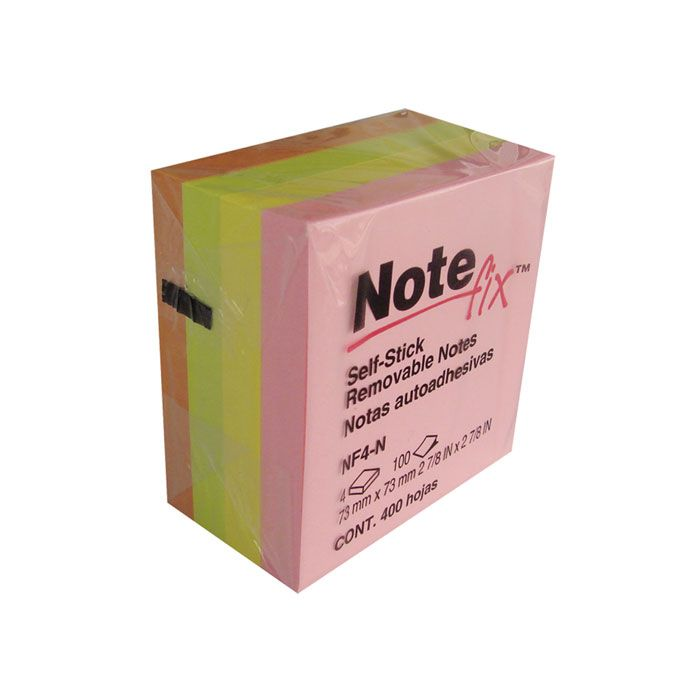 Notas Adhesivas Note Fix 3X3 Neon, 4 Blocks de 100 Hojas, 3M NF4-N