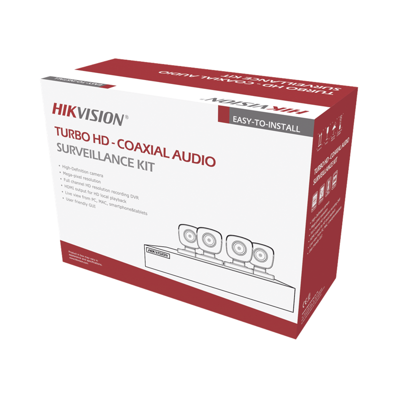 KIT TURBOHD 5 MP, DVR 4 Canales, 4 Cámaras Bala con Micrófono Integrado (Exterior 2.8 mm), Fuente de Poder, Accesorios de Instalación, HIKVISION HIK5MPSLQ-KIT(B)