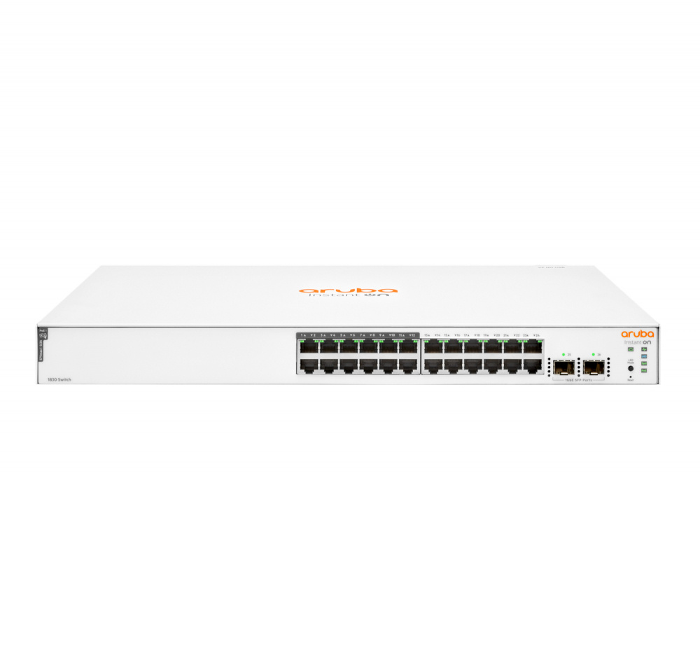 Switch Gigabit Ethernet Aruba Instant On 1830 24G, 24 Puertos Class4 PoE 10/100/1000Mbps + 2 Puertos SFP, 195W, 52 Gbit/s, 16.000 Entradas - Administrable, HPE JL813A