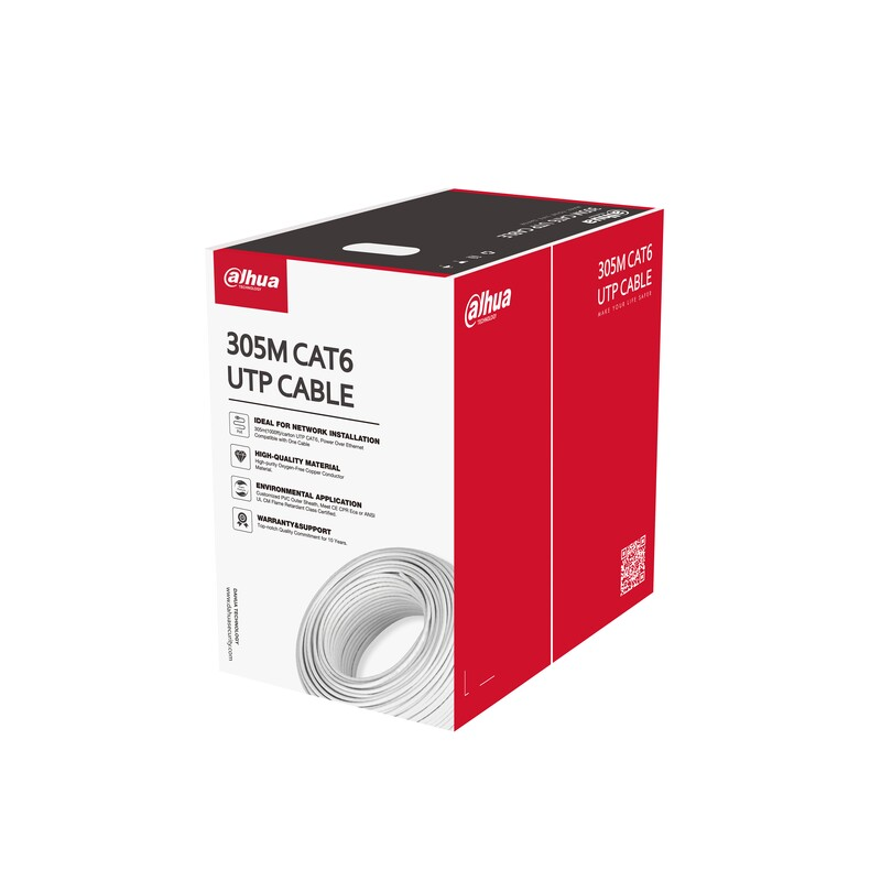 Bobina de Cable UTP Cat 6, 4 Pares, 305 Metros, Color Azul, 100% Cobre, Calibre 24, para Aplicaciones de CCTV, video HD y Redes de Datos, DAHUA DH-PFM920I-6UN-C 