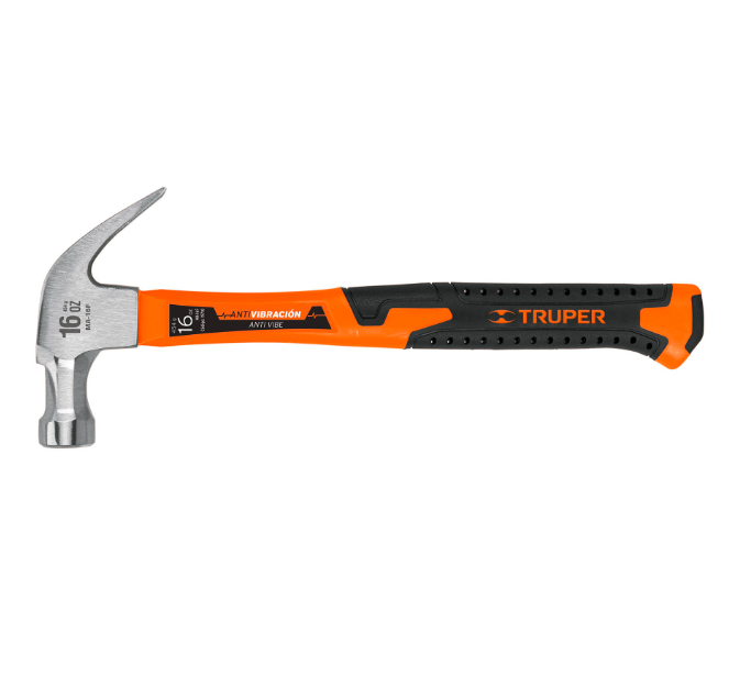 Martillo Uña Curva 16 Oz, Mango Fibra de Vidrio, TRUPER MA-16F