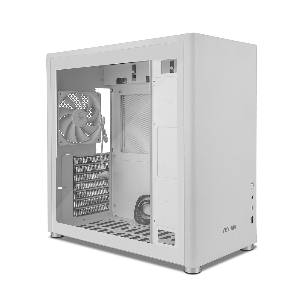 Gabinete Gamer Yeyian Hussar Plus con Ventana, Midi-Tower, ATX/Micro-ATX/Mini-ITX, USB 3.2, sin Fuente, 1 Ventilador Instalado, Color Blanco, QIAN YCM-ASHUS-01WH