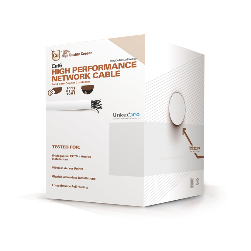 Bobina de Cable, 152 Metros, Cat6+ CALIBRE 23, Alto Desempeño, Super Flexible, UL, Color Blanco, para Aplicaciones de Video Vigilancia y Redes de Datos, LINKEDPRO PRO-CAT-6-PLUS-W/500