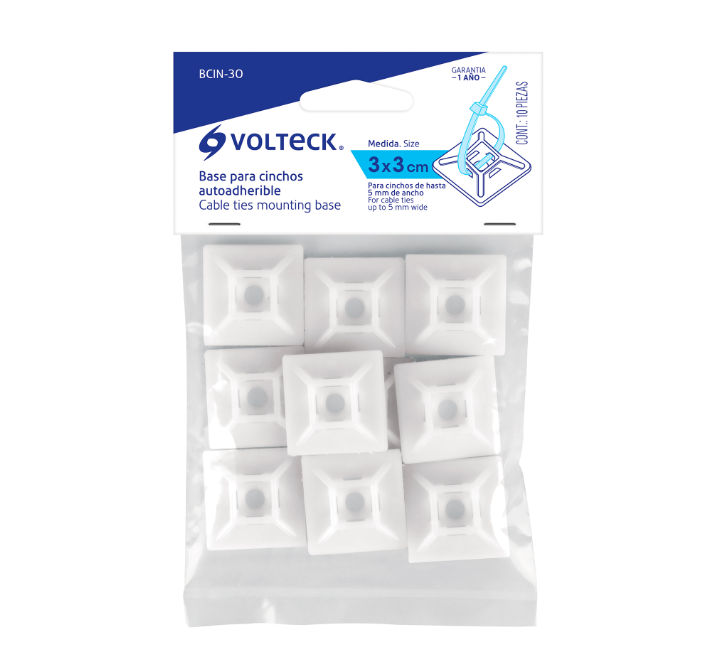 Bolsa con 10 Bases Autoadheribles de 3 x 3 cm para Cinchos, TRUPER BCIN-30