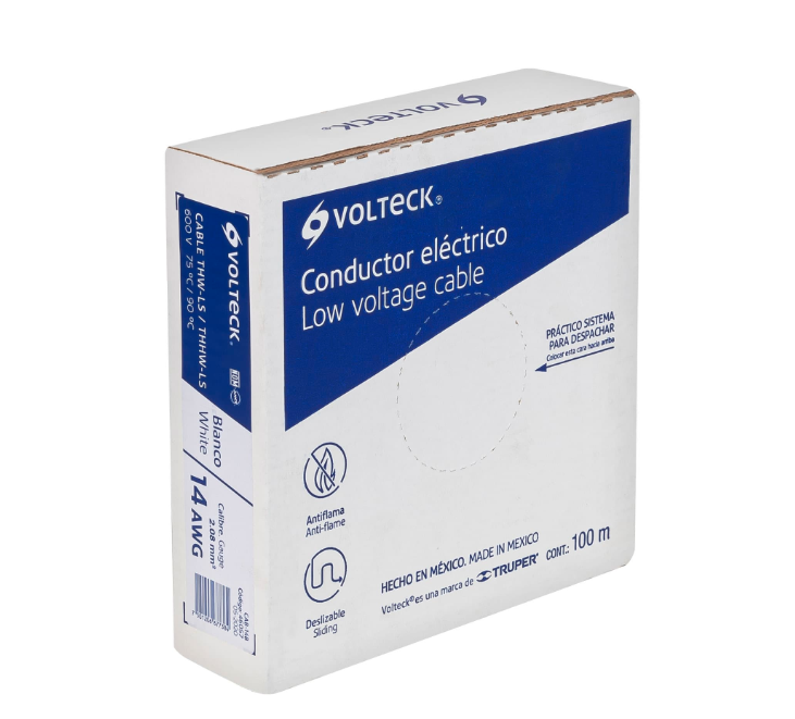 Rollo de Cable Volteck THHW-LS, Calibre 14 AWG, 100 Metros, Color Blanco, TRUPER CAB-14B