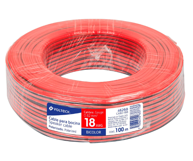 Rollo de 100m de Cable Para Bocina, VOLTECK, Calibre 18 AWG, Bicolor, TRUPER CABO-18B