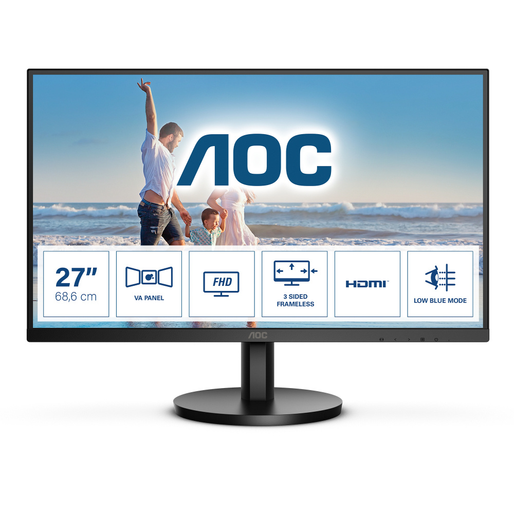 Monitor LED de 27", Resolución 1920 x 1080 (Full HD 1080p), FreeSync, 75Hz, 4 ms, HDMI / VGA, Color Negro, AOC 27B3HM