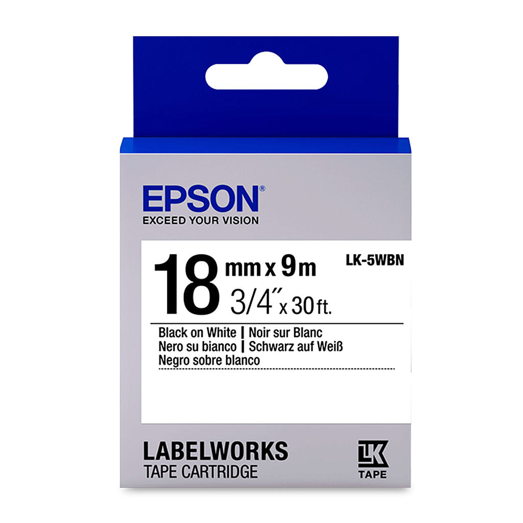 Cinta para LabelWorks, Negro sobre Blanco, 18mm x 9m, EPSON LK-5WBN