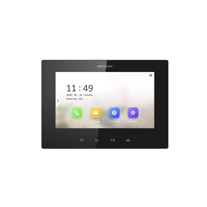 Monitor IP Lite TOUCH 7" para Videoportero IP, Vídeo en Vivo, PoE Estándar, Apertura Remota, Llamada Entre Monitores, Audio de Dos Vías, HIKVISION DS-KH6320-LE1(B)