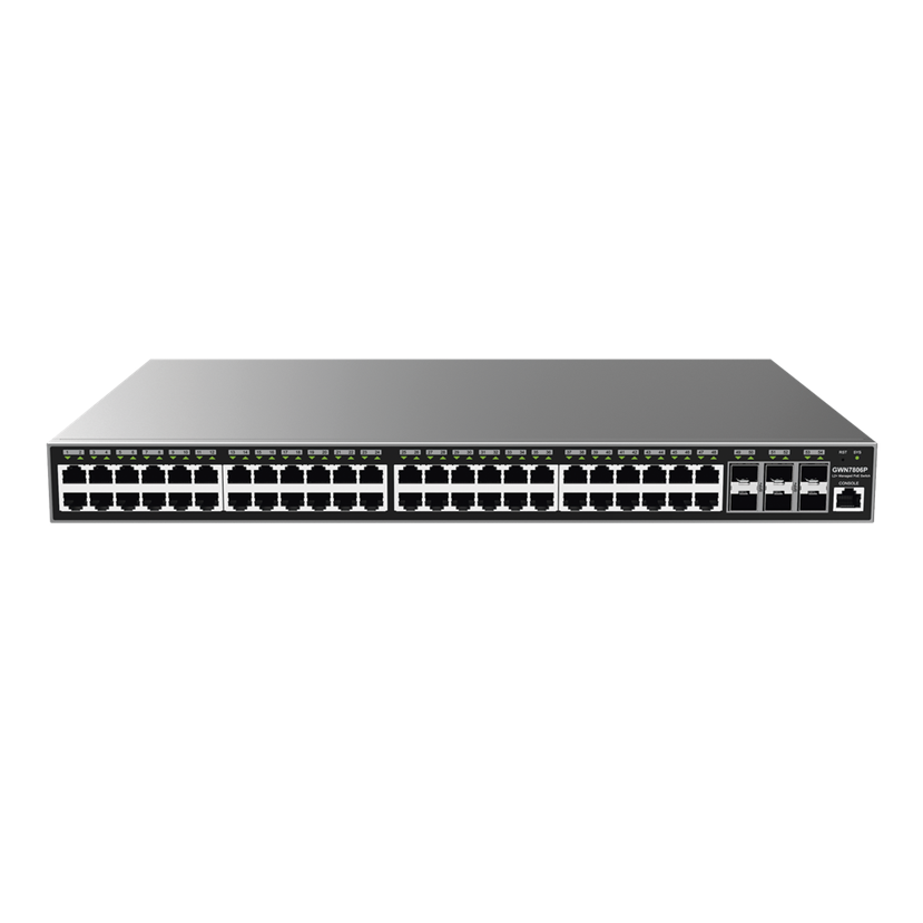 Switch Gigabit PoE+ Administrable, 48 Puertos 10/100/1000 Mbps + 6 Puertos SFP+, Hasta 400W, Compatible con GWN Cloud, GRANDSTREAM GWN7806P
