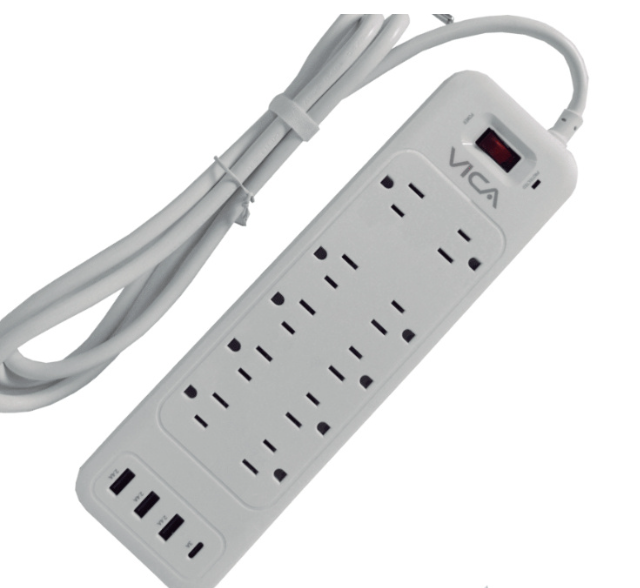 Barra Multicontacto, 10 Salidas NEMA 5-15R, 3 Puertos USB-A y 1 Puerto USB-C, 15A, 125V, 1.8M, VICA USB 9P