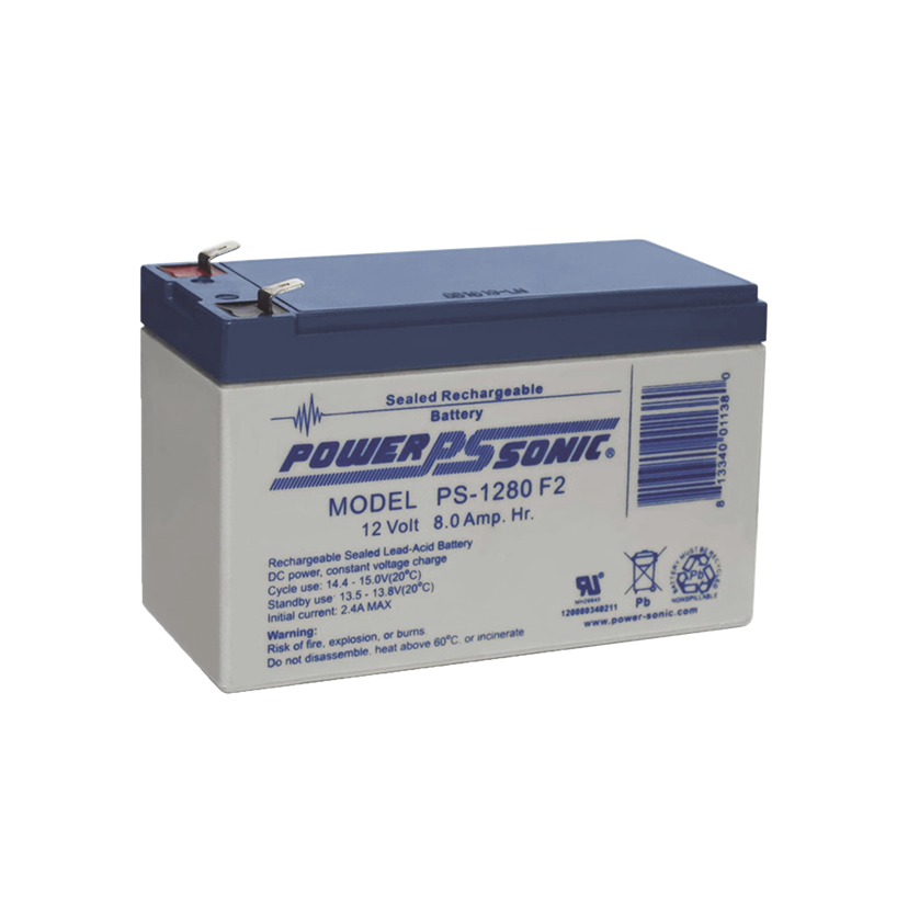 Batería 12V, 8AH, para Respaldo, Tecnologías AGM/VRLA, Terminales F2, Reconocida UL, POWER SONIC PS-1280-F2