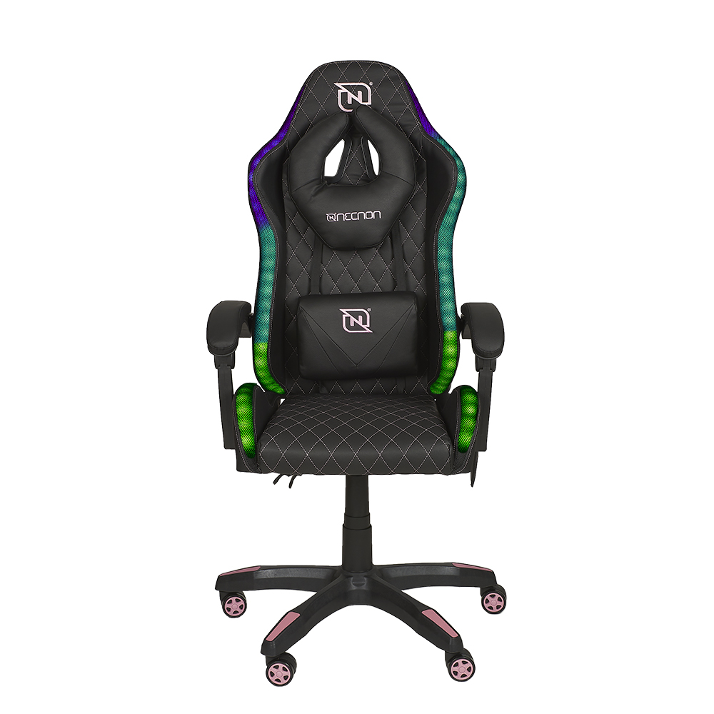 Silla Gamer RAMPAGE, RGB, Hasta 150KG, Color Negro/Rosa, NECNON NBSGR128RG