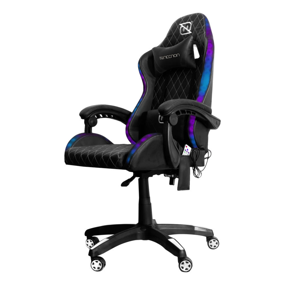 Silla Gamer RAMPAGE, RGB, Hasta 150KG, Color Negro/Blanco, NECNON NBSGR132RG