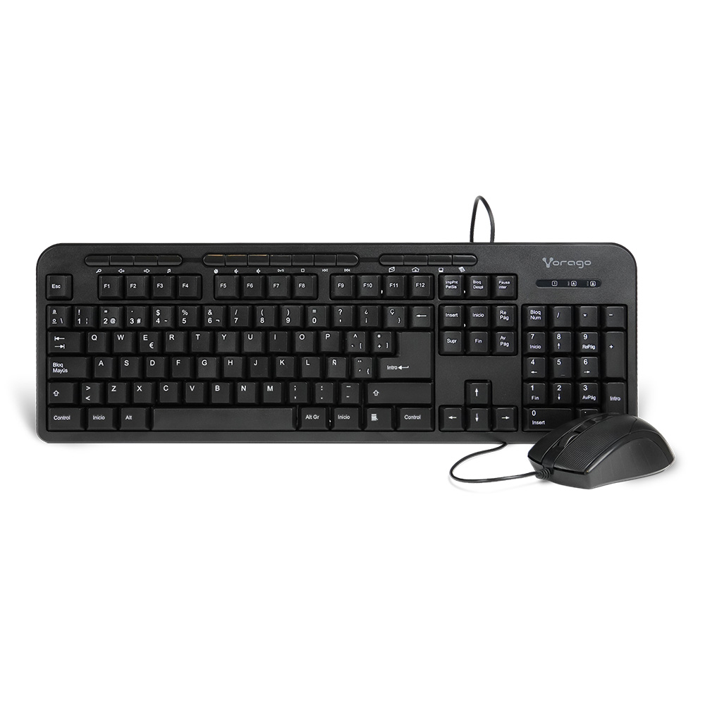 Kit de Teclado Multimedia y Ratón (Mouse) Alámbricos, USB, Color Negro, VORAGO KM-107