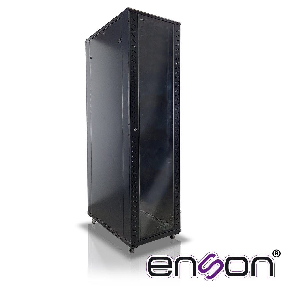 Gabinete de Piso para Telecomunicaciones, 19", 45U, Cerrado, Incluye Ventiladores, Ruedas y Niveladores, Puerta de Cristal con Cerradura, ENSON ENS-RKGB45U4