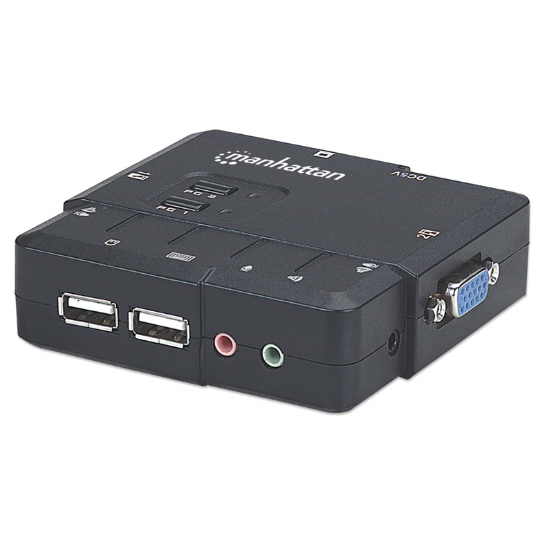 Switch KVM Compacto de 2 Puertos USB, con cables y Soporte de Audio, MANHATTAN 151252