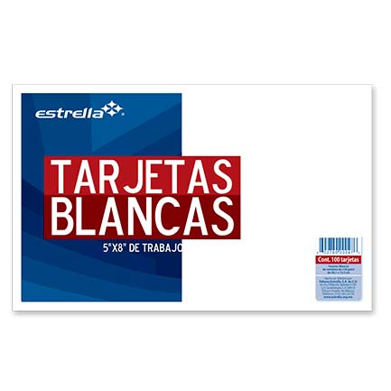 Paquete de 100 Tarjetas Blancas de 5"x8", Cartulina 135grs, ESTRELLA 0047