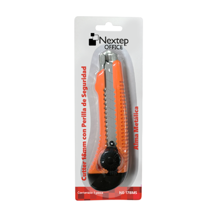 Cortador (Cutter) Plástico Grande, Navaja 18mm, Alma de Metal y Perilla Seguridad, NEXTEP NE-178MS
