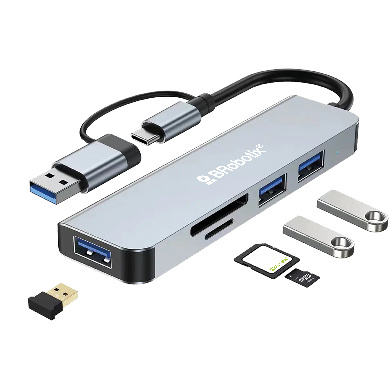 Docking Station (Hub) Interfaz USB C, 2x USB 3.2, 1x USB C, SD/MicroSD, Color Gris, BROBOTIX 6005453
