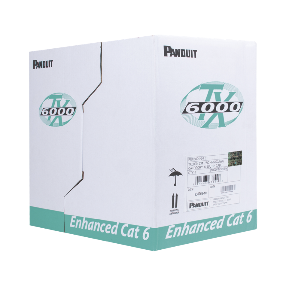 Bobina de Cable UTP 305 m. de Cobre, TX6000 PanNet, Reelex, Gris Internacional, Categoría 6 Mejorado (23 AWG), PVC (CM), de 4 Pares, PANDUIT PUC6004IG-FE