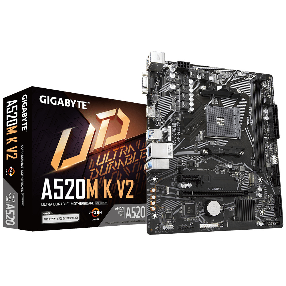 Tarjeta Madre (MoBo) A520M, 2xDIMM DDR4 (Max 64GB), 1xHDMI / 1xVGA, Micro ATX, Socket AMD AM4, GIGABYTE A520M K V2