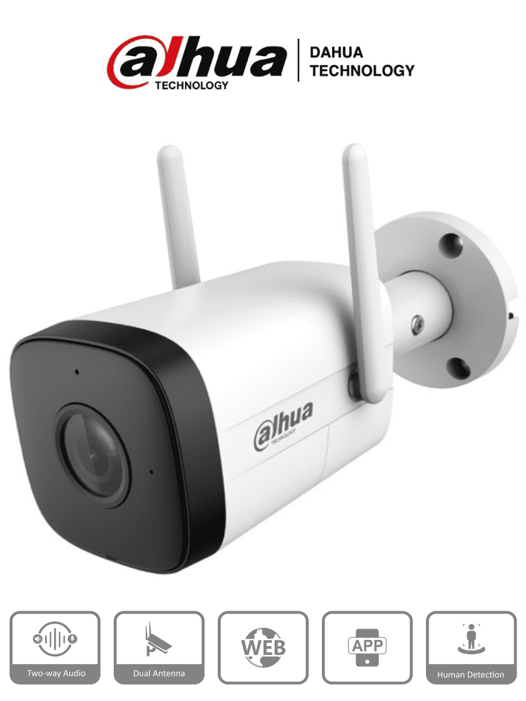 Cámara IP Bala (Bullet) 2 MP, WIFI Lente 2.8mm, 100 Grados Apertura, Micrófono Integrado, H.265+, IR 30 Metros, IP67, Ranura MicroSD DAHUA DH-IPC-HFW1230DT-STW
