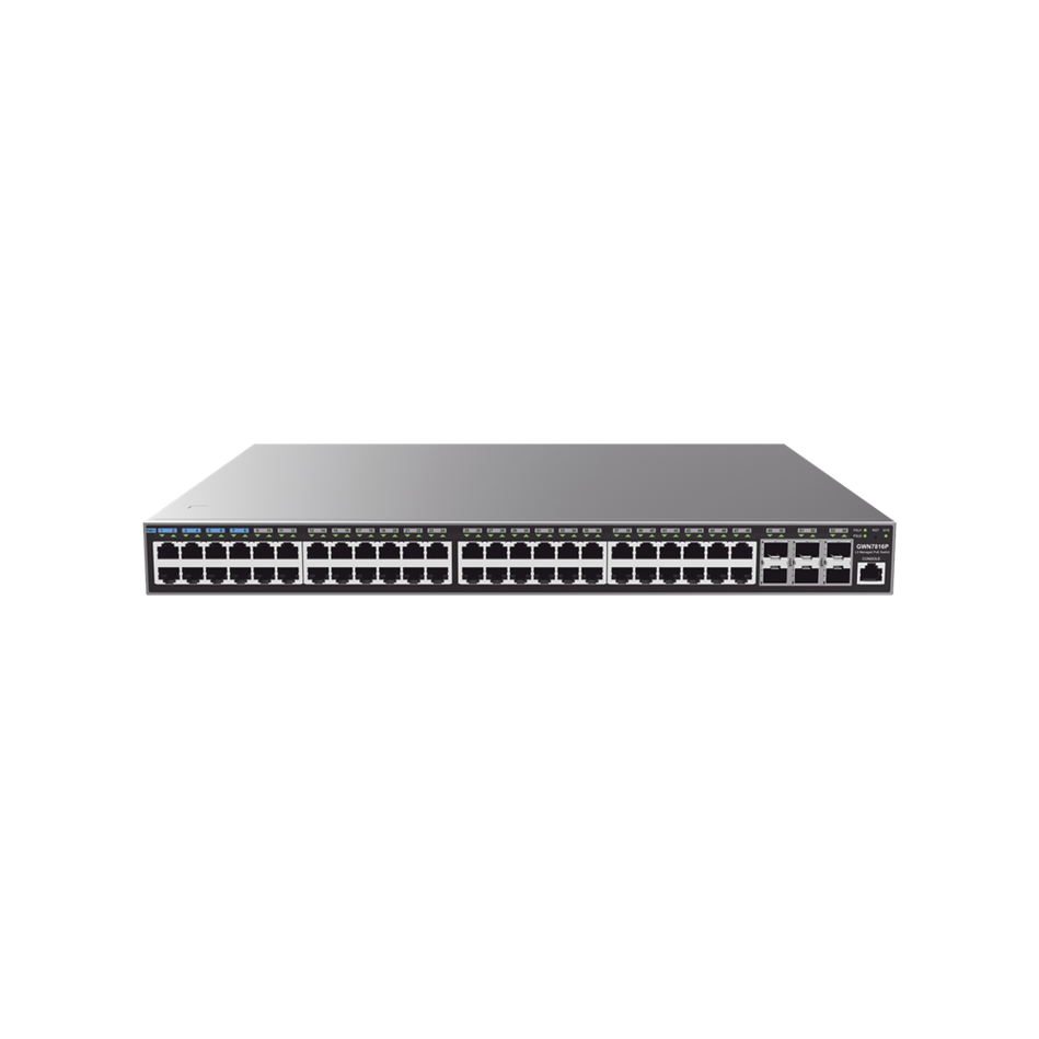 Switch Capa 3 PoE+ Administrable, 48 Puertos 10/100/1000 Mbps + 6 Puertos SFP+ de 10 Gigabits, Hasta 740W, Compatible con GWN Cloud, GRANDSTREAM GWN7816P
