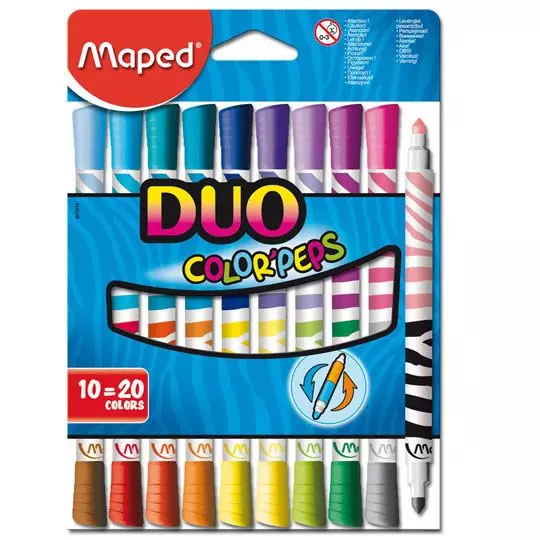 Marcador para Colorear, Delgado, Doble Punta, Caja con 10 Piezas, Duo Tip, MAPED MPD-PLU-847010