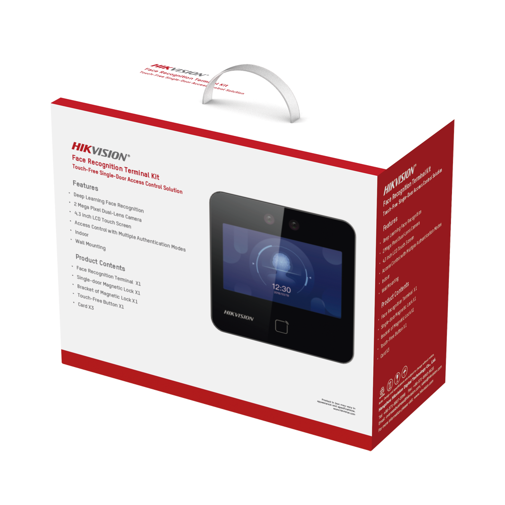 Kit de Control de Acceso TODO INCLUIDO, Lector de Rostros, QRs y Tarjetas, 1,500 Rostros, Compatible con App HIKConnect, Incluye Electroimán, Botón de Salida y Montajes Z y L para Imán, HIKVISION DS-KAS343