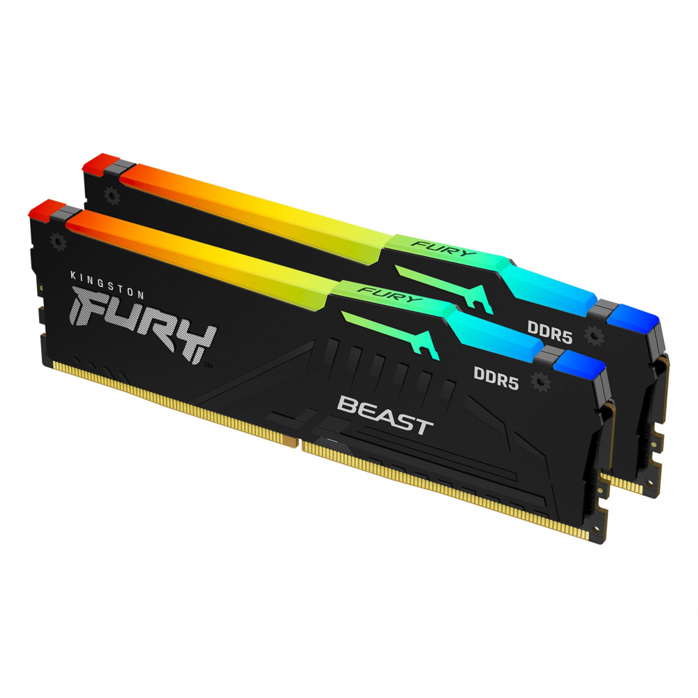 Kit de Memoria RAM U-DIMM, FURY Beast RGB DDR5, 5200MHz, 64GB - 2 x 32GB, CL40, XMP, KINGSTON KF552C40BBAK2-64
