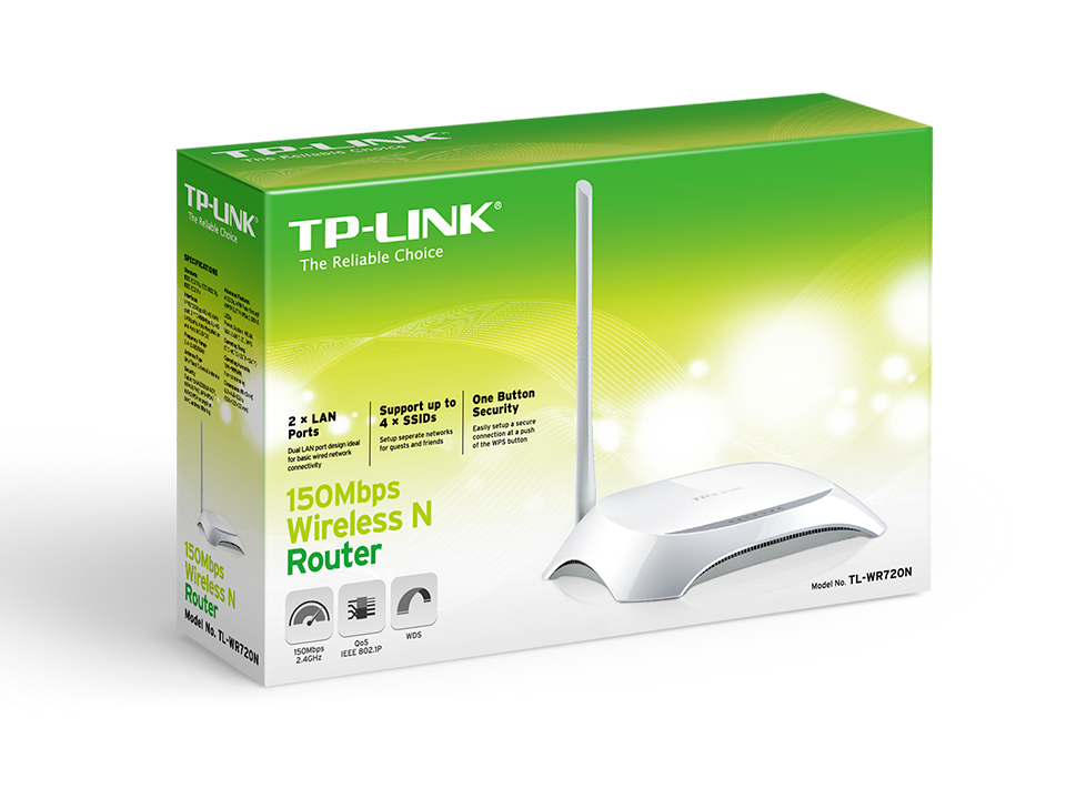 Router Inalámbrico N 150Mbps, 2 Puerto LAN 10/100Mbps, 1 Puerto WAN 10/100Mbps, 1 Antena Fija de 5dBi, Frecuencia 2.4GHz, TP-LINK TL-WR720N