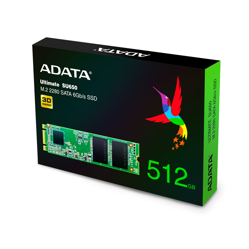 Unidad de Estado Sólido (SSD) M.2 2280, 512GB, Ultimate, Modelo SU650 3D TLC, SATA III, ADATA ASU650NS38-512GT-C 