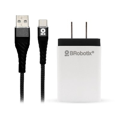 Cargador de Pared USB A/Cable, Tipo USB A a C, Carga Rápida, Blanco con Negro, Pared, 5 V, 1, BROBOTIX 963325