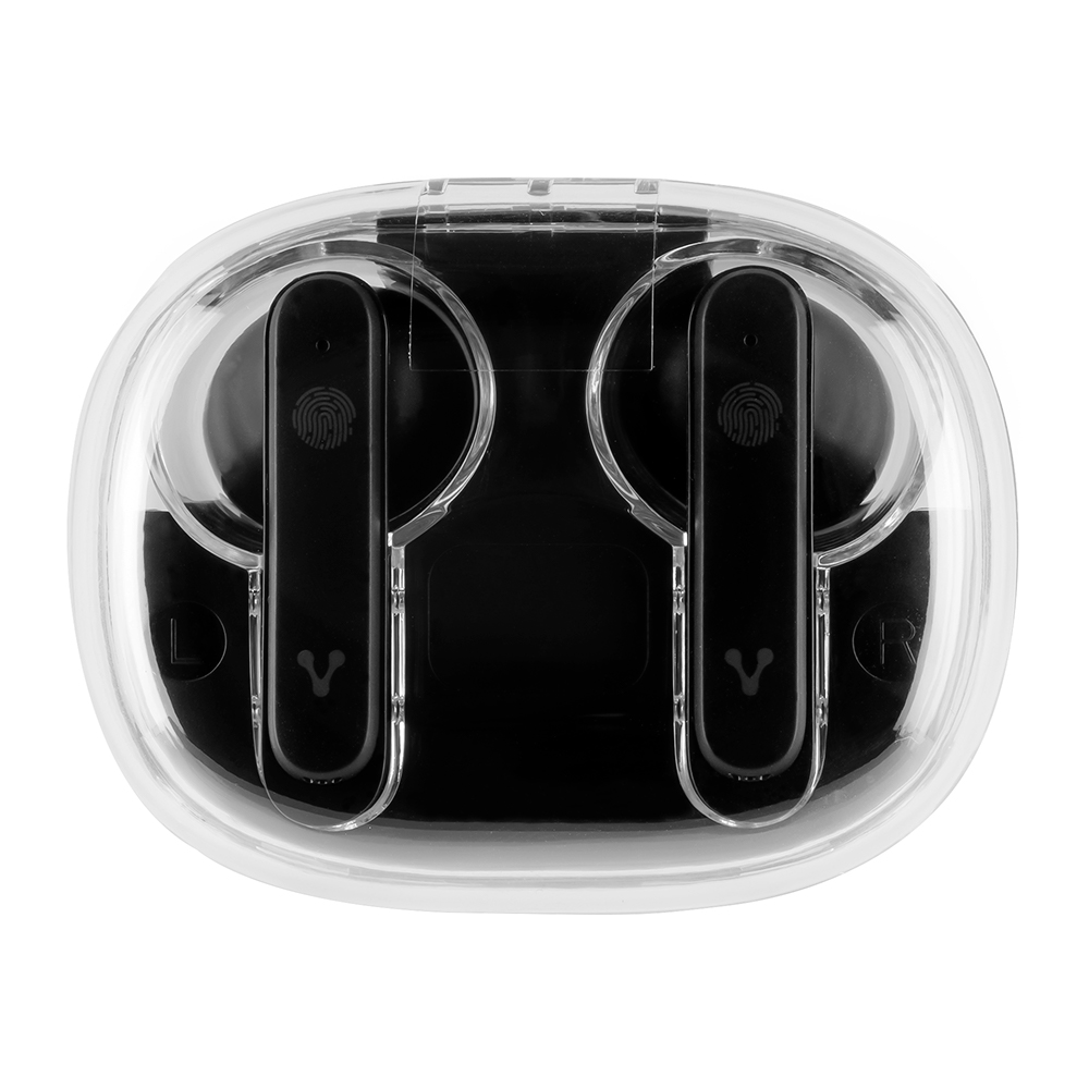 Audífonos con Micrófono, Inalámbricos, con Estuche de Carga Transparente Resistente al Agua, Bluetooth 5.3, Color Negro, VORAGO ESB-401