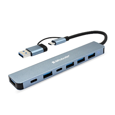 Docking Station (Hub) Interfaz USB C, 5 USB 3.2, 2x USB C, Color Gris, BROBOTIX 6005446