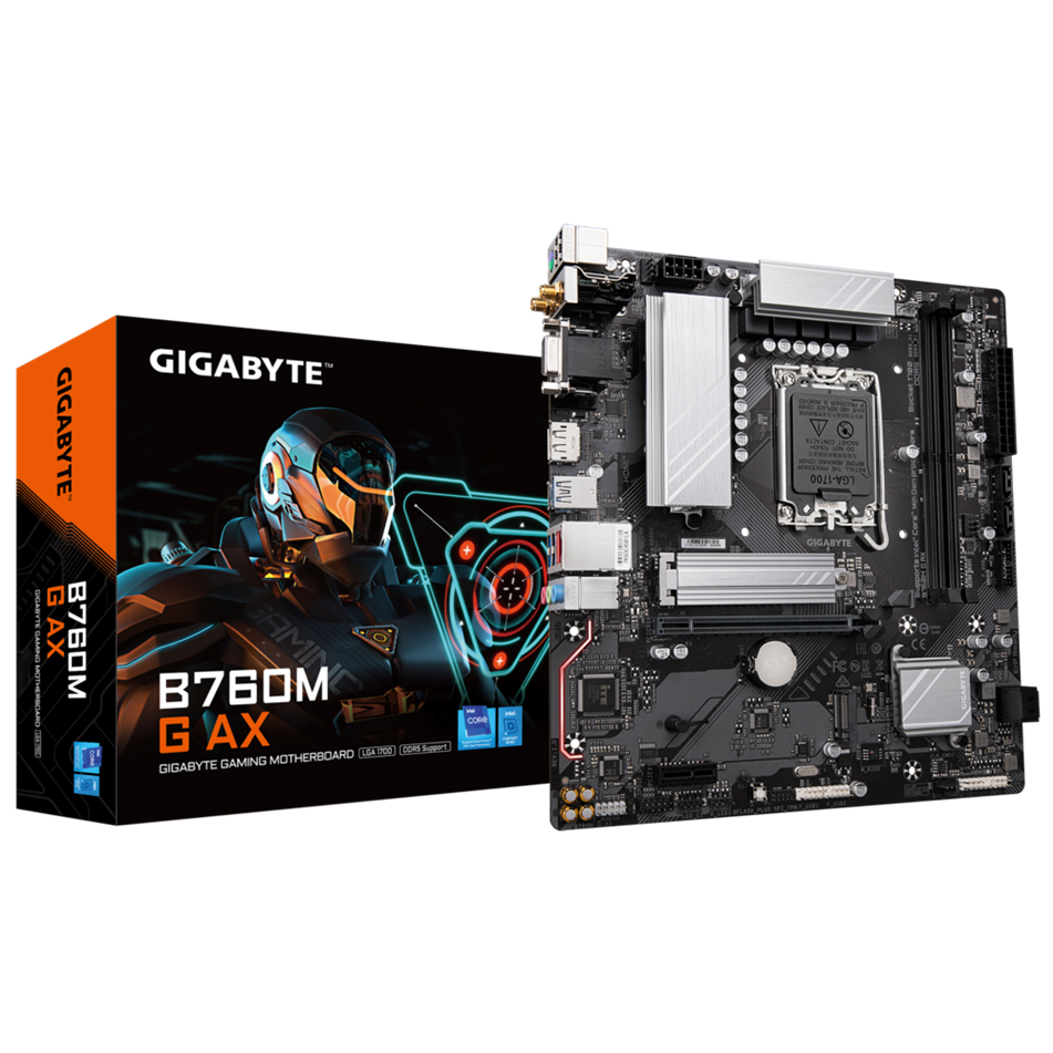 Tarjeta Madre (Mobo) B760M G AX, Socket LGA 1700 (13va y 12va Gen), 4xDDR5, HD Audio, LAN Gigabit, USB 3.2, SATA 3.0, Micro ATX, GIGABYTE B760M G AX
