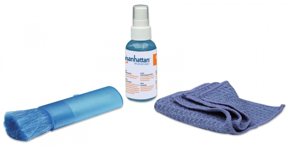 Limpiador de Pantallas LCD, Solución de 80 Mililitros,  Incluye Microfibra y Brocha, MANHATTAN 421010