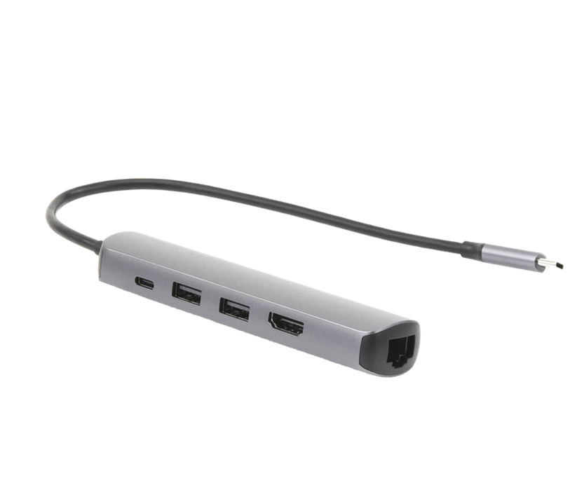 HUB USB-C (Docking Station) 5 en 1, Ultra Delgado, 2 USB-A 3.1 a (5 Gbps), HDMI 4K@60Hz, RJ45 (Gigabit Ethernet), USB-C PD Carga Rápida 100W, Soporta OTG, Chips Inteligentes, Caja de Aluminio, UGREEN 10919