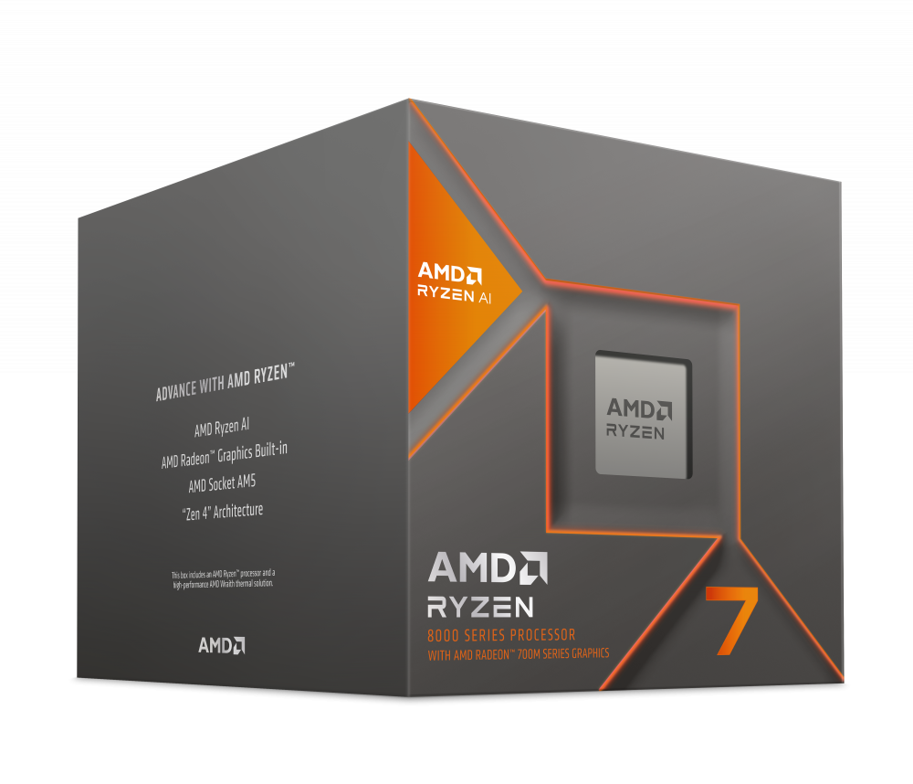 Procesador (CPU) Ryzen 7 8700G de 8va Generación, 4.2 GHz (hasta 5.1 GHz) con Gráficos Radeon 760M, Socket AM5, Caché 16MB, Octa-Core, Ryzen AI, PCIe 4.0, 65W, AMD 100-100001236BOX