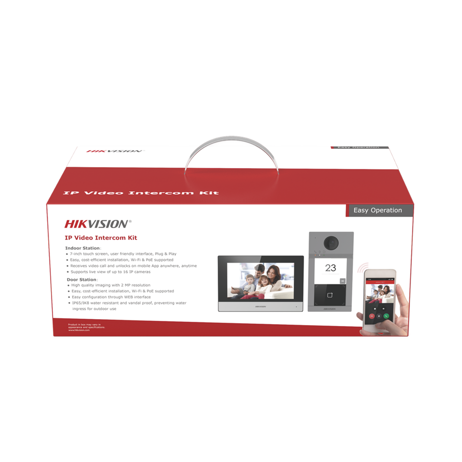 Kit de Videoportero IP PoE Estándar, Llamada a App de Smartphone (Hik-Connect), Apertura con Tarjeta MIFARE, Frente de Calle IK08 & IP65, Soporta 2 Puertas, HIKVISION DS-KIS604-P(C)