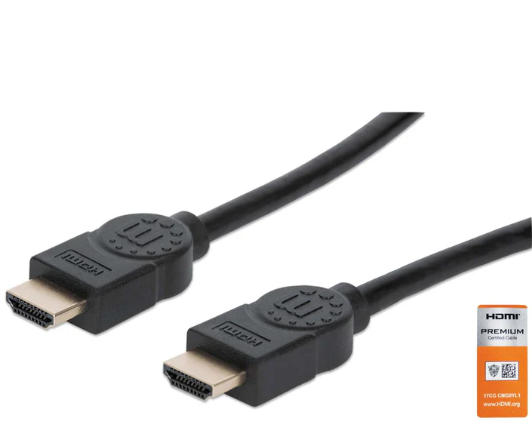 Cable de Video HDMI Alta Velocidad con Canal Ethernet Premium, 1 Metro, Color Negro, MANHATTAN 354837