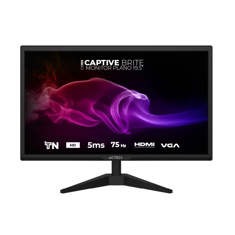 Monitor LED Captive Brite 19.5", HD, Resolución 1440 x 900, 10 ms, 75Hz, HDMI / VGA, Color Negro, ACTECK  AC-939409