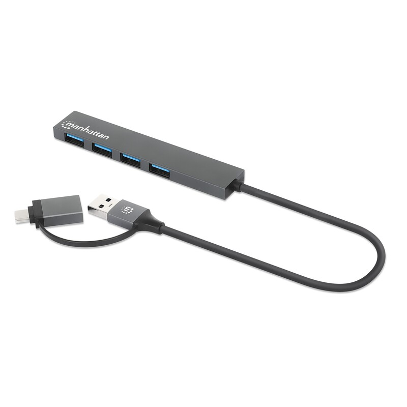 Adaptador Hub de 4 Puertos USB-A 3.2 Gen 1, Conector Adaptable de USB-A a USB-C, MANHATTAN 181006
