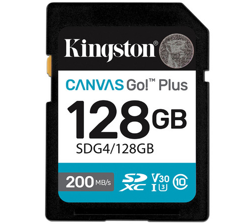 Memoria SDXC Canvas Go! Plus G4 de 128GB, UHS-I U3, Clase 10, KINGSTON SDG4/128GB