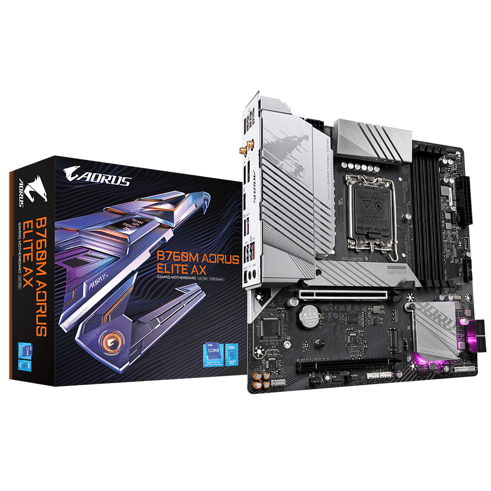 Tarjeta Madre (Mobo) B760M AORUS ELITE AX, Socket LGA 1700 (13va y 12va Gen), 4xDDR5, HD Audio, LAN Gigabit, USB 3.2, SATA 3.0, Micro ATX, GIGABYTE B760M AORUS ELITE AX