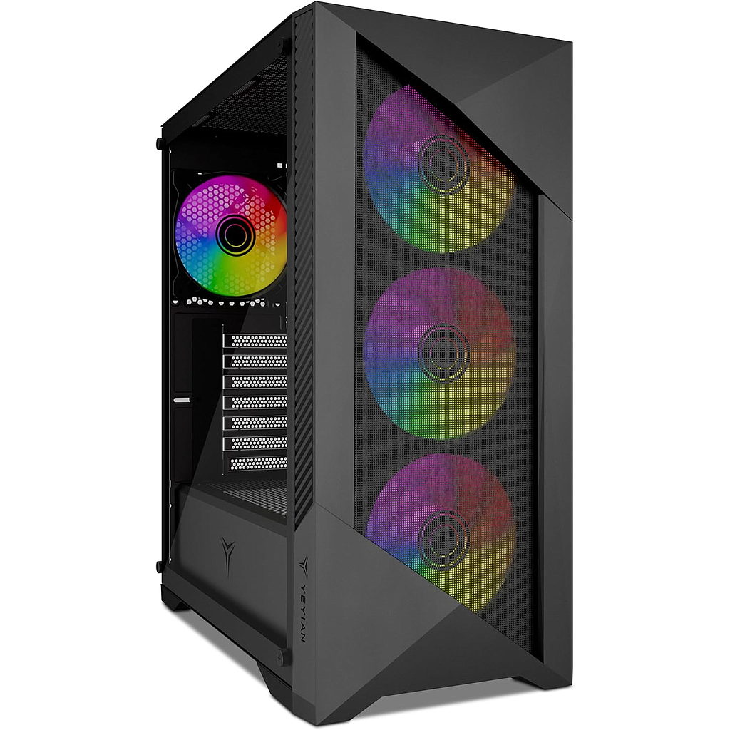Gabinete Gamer YEYIAN EDGE Mid-Tower, ATX/Micro ATX, No Incluye Fuente de Poder, Ventana Lateral Cristal Templado, 3 Ventilados, Color Negro, QIAN YCM-APEDG-G1