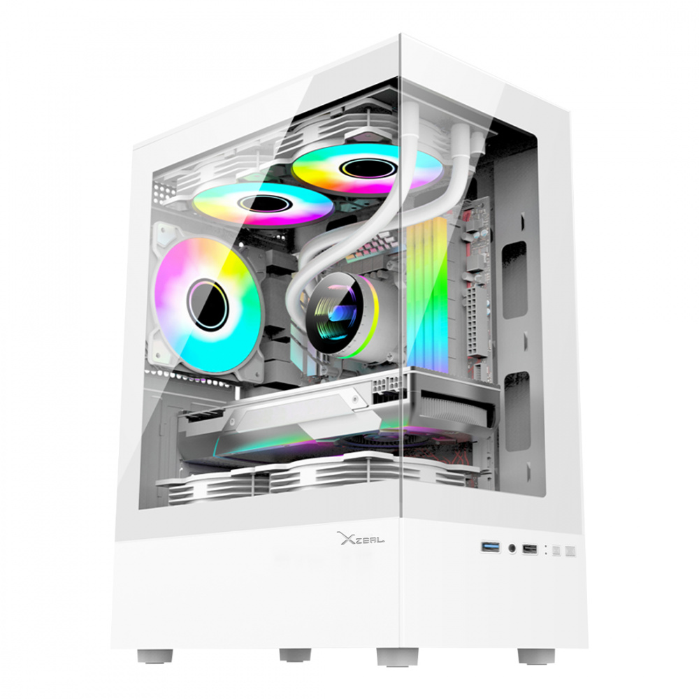 Gabinete Gamer Modelo XZGAZNY1W, ATX/Micro ATX/Mini-ATX, Panel Lateral de Cristal Templado, 3 Ventiladores Incluidos, RGB, No Incluye Fuente de Poder, Color Blanco, XZEAL XZGAZNY1W