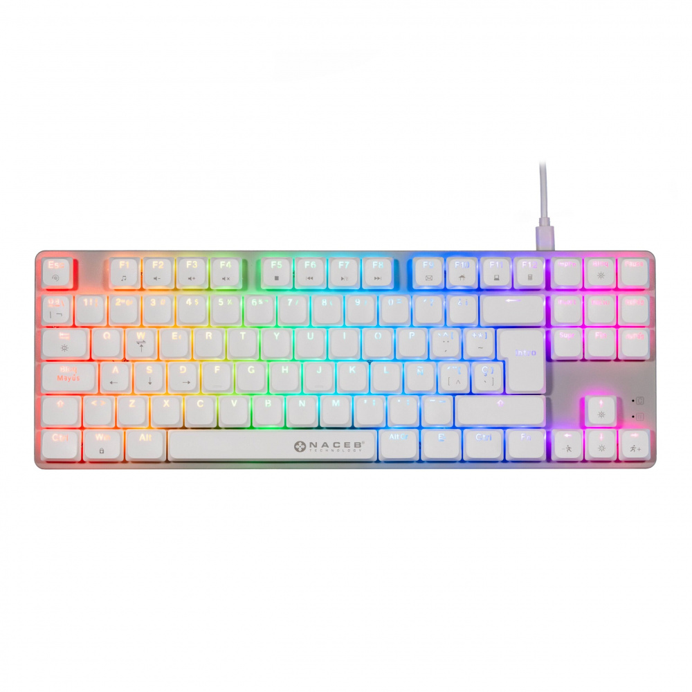 Teclado Gamer LED RGB TKL, Mecánico, Huano RED, 80%, Alámbrico (USB), Color Blanco, NACEB NA-0971