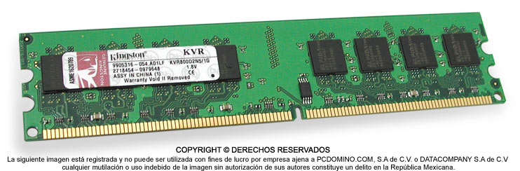 Memoria RAM DDR2 PC-6400, Capacidad 1GB, Frecuencia 800MHz, CL5, SO-DIMM, KINGSTON KVR800D2S6/1G